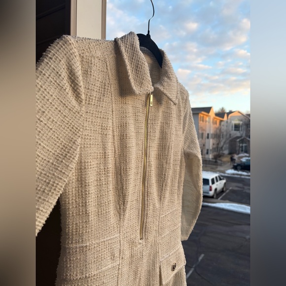 🆕 Tommy Hilfiger Cream Textured Tweed Zip Front Dress Size 2 Office Work Casual - Picture 10 of 17